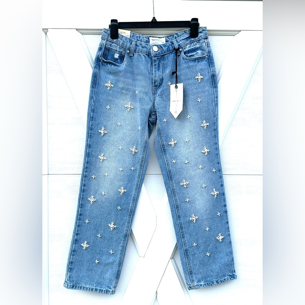 Embellished Straight-Leg Women’s Jeans - Light Blue